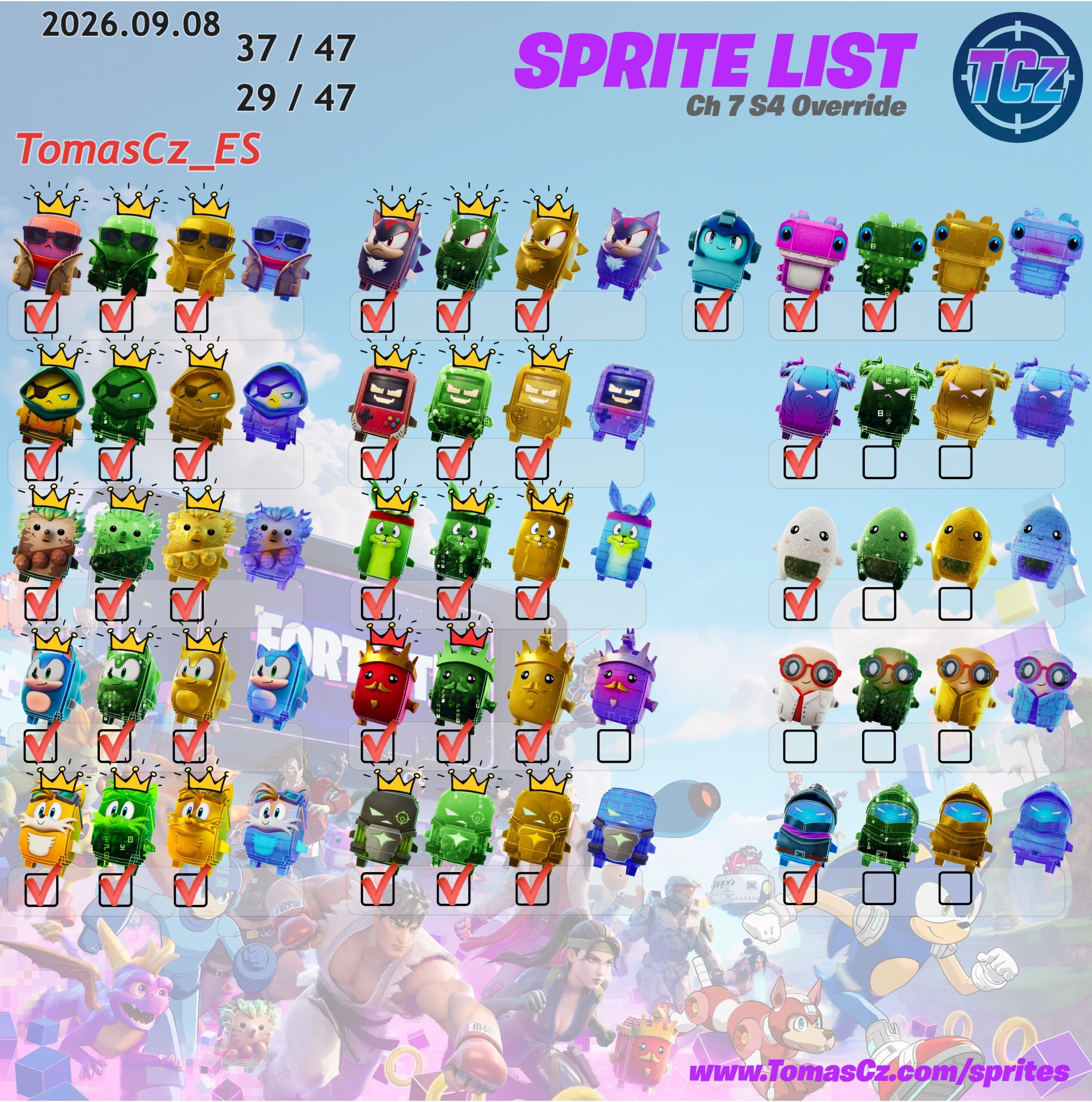 fortnite sprite checklist